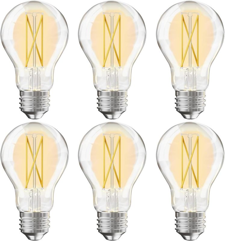 Photo 1 of TJOY 6 Pack A19 Vintage LED Edison Bulbs, Dimmable Light Bulb 60W Equivalent, High Brightness 2700K Warm White, 7W E26 Standard Base, 800Lumens, CRI80+, Clear Glass Filament Bulb for Home, Farmhouse