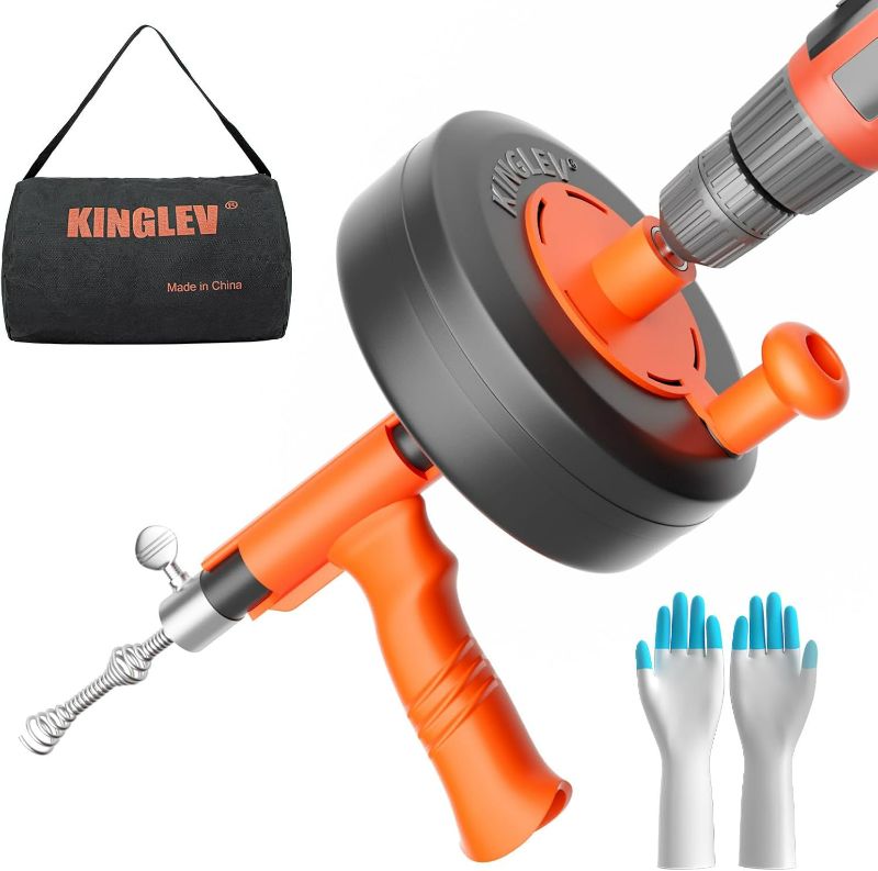 Photo 1 of Drain Auger, Drain Snake With Drill Adapter, 25ft Plumbing Auger Heavy Duty Flexible Sink Steel Plumbing Auger Bathroom Hair Clog Removal Tool, Manual Or Powered - No auto retract or feed