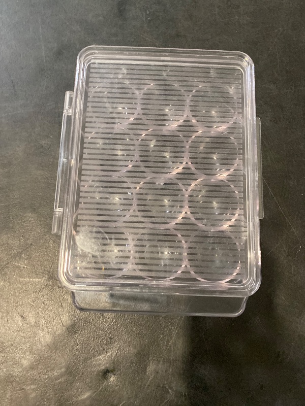 Photo 1 of Transparent Egg Holder with Clear Cover by Home Basics | Durable Plastic Bin for Convenient Fridge and Pantry Organization | Ideal for Keeping Eggs Fresh and Neatly Organized
