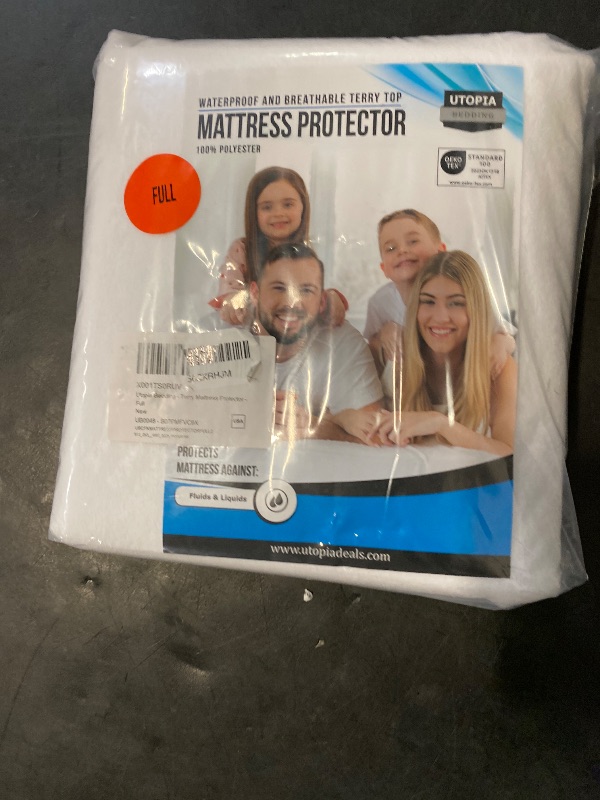 Photo 1 of Utopia Bedding Waterproof Mattress Protector Full Size, Premium Terry Mattress Cover 200 GSM, Breathable, Fitted Style with Stretchable Pockets (White)