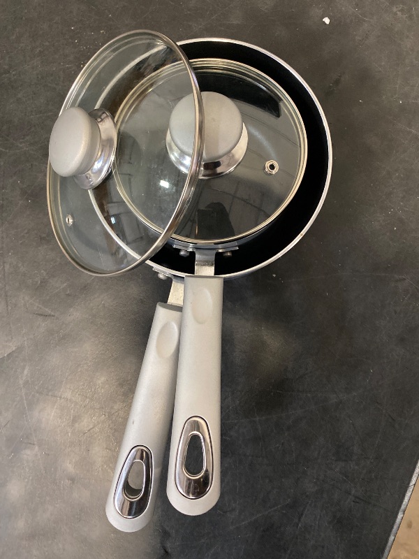Photo 1 of Utopia Kitchen Nonstick Saucepan Set with Lid, 1 Quart and 2 Quarts Multipurpose Pots Set for Home Kitchen or Restaurant (Silver-Black)