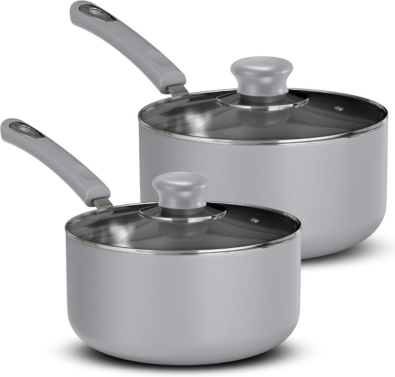 Photo 1 of Utopia Kitchen Nonstick Saucepan Set with Lid, 1 Quart and 2 Quarts Multipurpose Pots Set for Home Kitchen or Restaurant (Silver-Black)