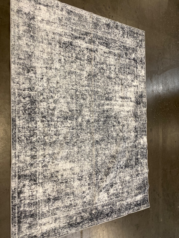 Photo 1 of IOHOUZE Abstract Area Rug 4x6 Ft Washable Rugs for Entryway Indoor, Non Slip Small Living Room Rugs Printed Faux Wool Throw Rug, Floor Carpet for Kitchen Nursery Playroom, Black Grey
