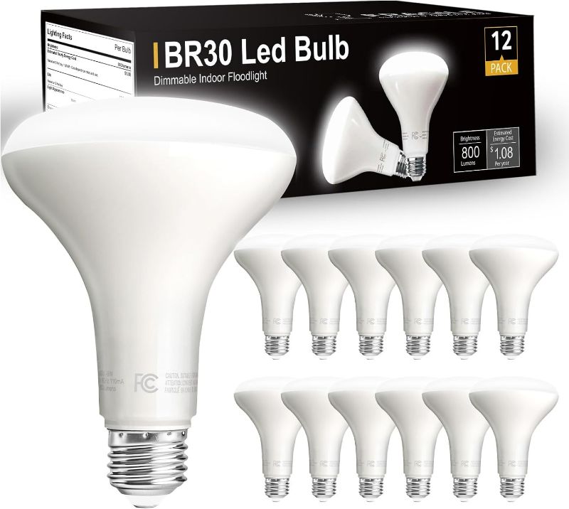 Photo 1 of dalattin 12 Pack BR30 Led Bulbs 65W Equivalent, Dimmable Indoor Flood Lights Bulb, E26 Base, 5000K Daylight White, 9W, 800 LM, Recessed Lighting Bulb for Ceiling, Recessed Can, Living Room and Kitchen