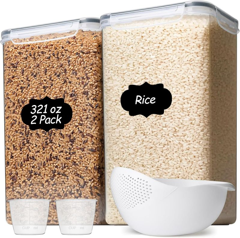 Photo 1 of ComSaf Rice Container Set of 2(9.5L/321OZ), Large Airtight Food Storage Containers with Lid and Rice Washer, Plastic Canisters Sets for The Kitchen, Pantry Organizers for Flour, Cereal and Cooking