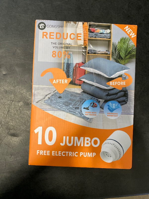 Photo 1 of 10 Jumbo Vacuum Storage Bags with Electric Pump,Plastic Packaging Bags, Space Saver Bag for Clothes, Mattress, Blanket, Duvets, Pillows, Comforters, Travel