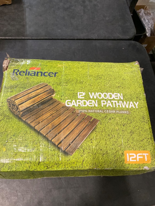Photo 1 of RELIANCER 12' Wooden Garden Pathway,Outdoor Roll Out Cedar Straight Walkway,Patio Path Decorative Garden Boardwalk Walkways,Weather-Resistant Roll Up Beach Wood Road Floor,Wedding Party Pathwaysc