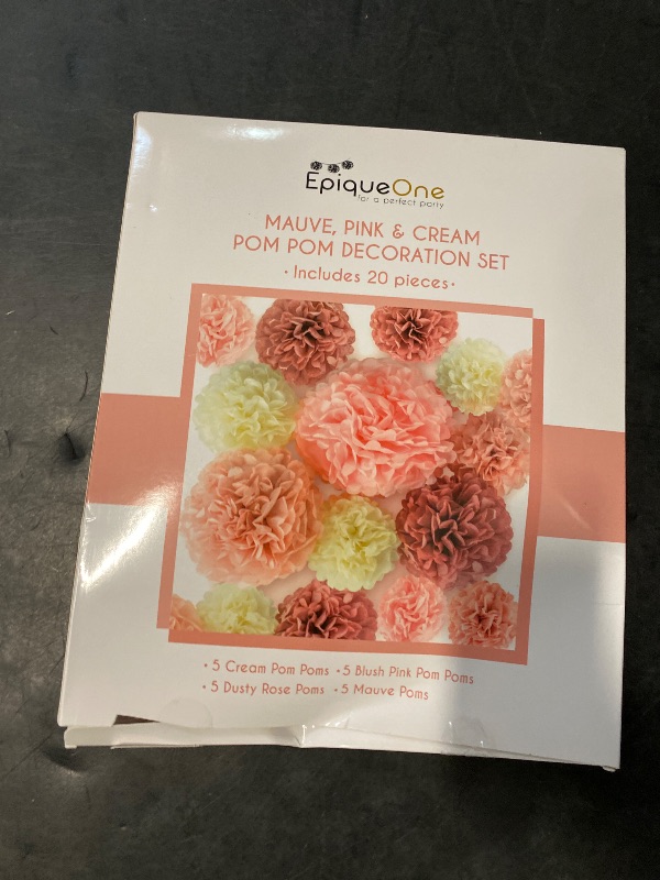 Photo 1 of EpiqueOne 20 Piece Tissue Paper Pom Poms | Blush Pink, Dusty Rose, Mauve & Cream | Colorful Paper Flower Wall Decorations for Bridal Showers, Baby Showers, Weddings, Graduations, Tea Parties & More
