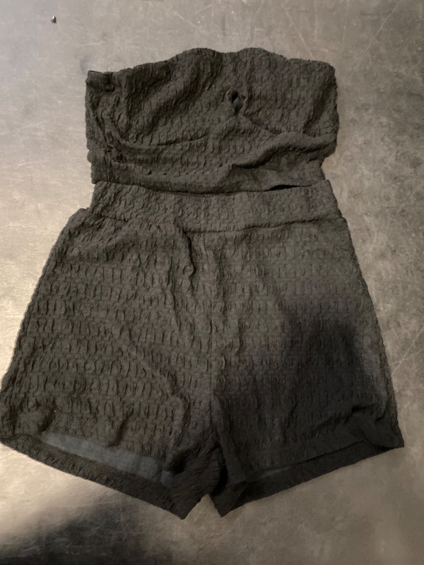 Photo 1 of Size S - SOLY HUX Women's Summer 2 Piece Outfit Strapless Crop Tube Top and Shorts Set Beach Vacation Outfits Plain Black