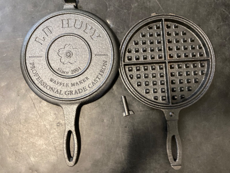 Photo 1 of Professional 8-inch Cast Iron Waffle Maker Stove Top | 8 lbs Thickened Body, Quick Heating, Non-Coated Surface | Rustic Round Cast Iron Waffle Iron