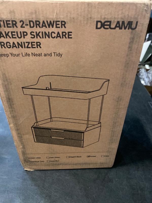 Photo 1 of Delamu Bathroom Organizers and Storage, 2-Tier 2-Drawer Makeup Organizer Countertop, Easy to Install, Ideal for Bathroom Storage, Vanity, Large Skincare, Perfume, Present, 15.4"H×12.44"L×7.91"W, Amber