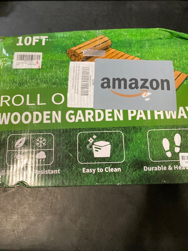 Photo 1 of LINSHRY 10FT Wooden Garden Pathway, Outdoor Roll Out Decorative Garden Walkway, Weather-Resistant Non-Slip Hardwood Walkway Pavers for Garden, Backyard, Beach, Wedding Party Pathways