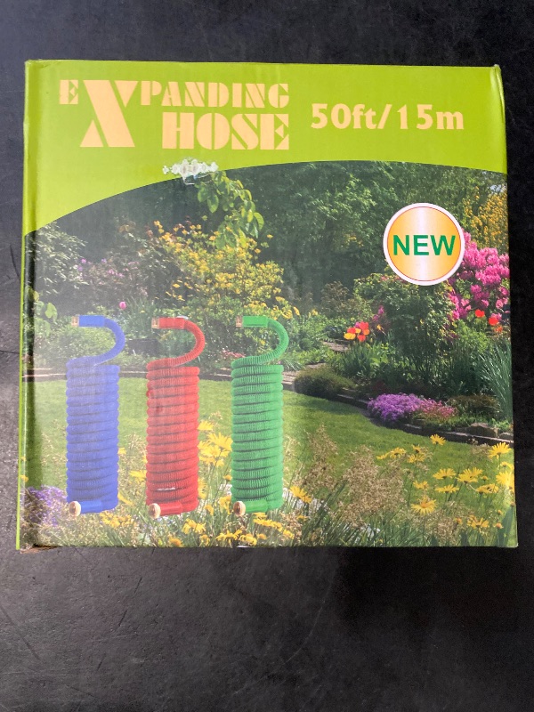 Photo 1 of LINQUO 50 ft Expandable Garden Hose - No-Kink Water Hoses -2025 Upgrated Expanding Water Hoses with 3/4" Brass Fittings, Extra Strength Fabric - Flexible Garden Hoses with 10 Pattern Spray Nozzle