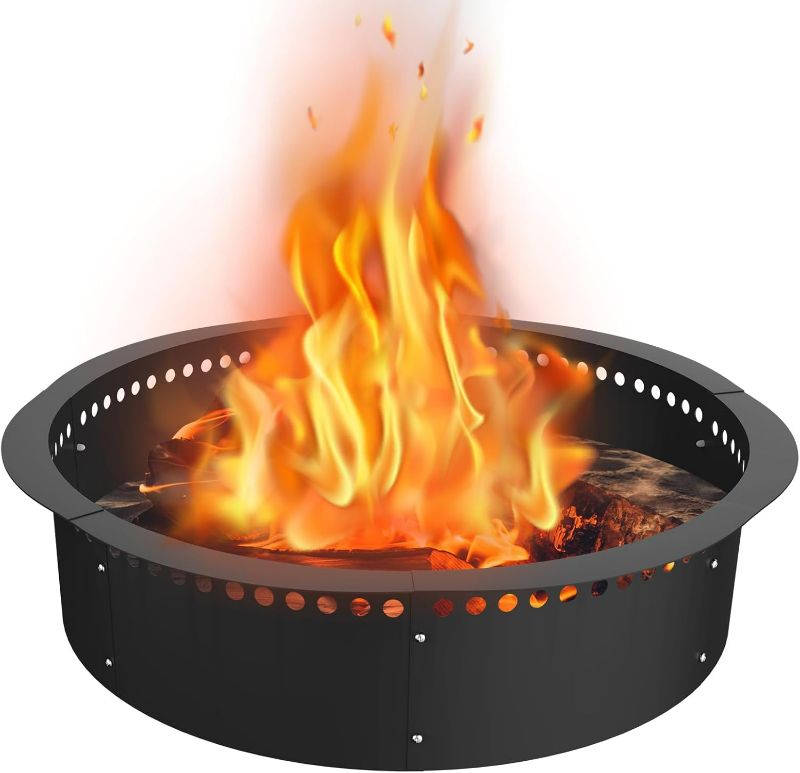 Photo 1 of Smokeless Fire Pit Ring 40-Inch Outer 36-Inch Inner Diameter, Large Solid Steel Firepit Liner for Outside Wood Burning, DIY Campfire Ring Above or In-Ground for Outdoor