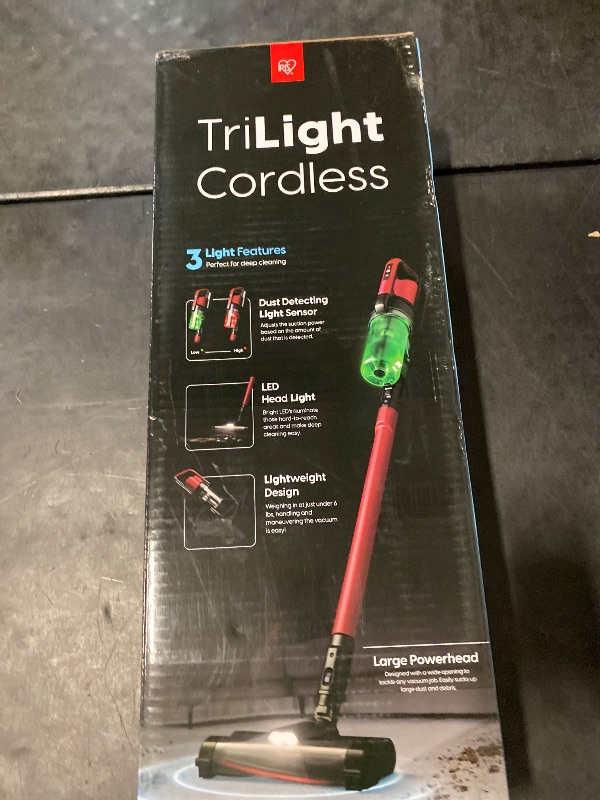 Photo 1 of IRIS LIVING Cordless Vacuum Cleaner, 11-inch Powerhead, Self-Standing Design, Fast Charging, 50-Minute Runtime, LED Dust Sensor, Red