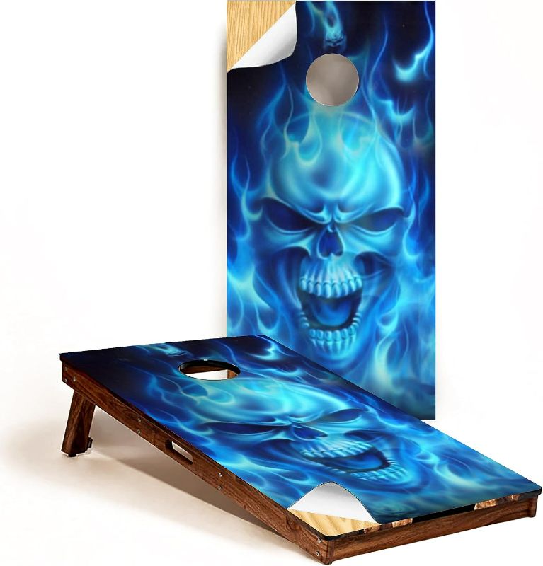 Photo 1 of GRAPHIX EXPRESS - Skull Cornhole Board Wrap - C15 Flaming Skull - Laminated Weatherproof Vinyl Decal - Easy Bubble-Free Application - Stickers Dimensions: 2' x 4' - Set of 2