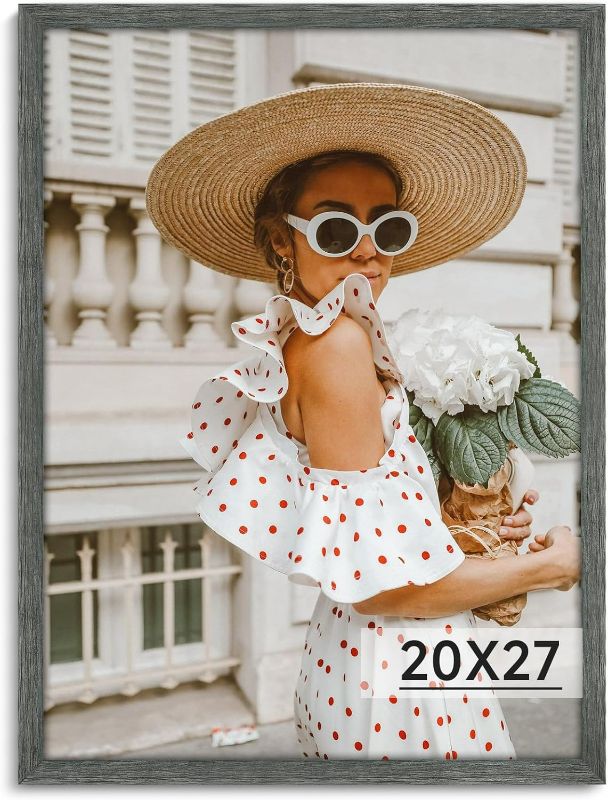Photo 1 of Dark Gray 20x27 Frame - Single Frame - Rustic Woodgrain 20 x 27 Poster Frame with Plexiglass for Wall Gallery Display, 20x27 Picture Frame for Puzzle, Artwork, Photo and Poster - Ideal Christmas Day
