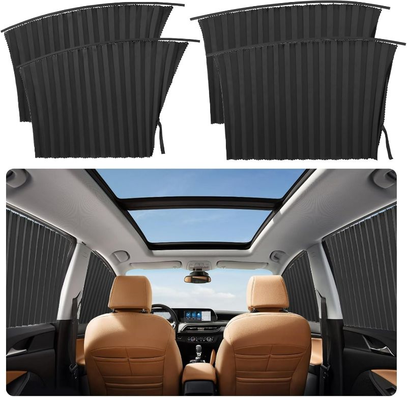 Photo 1 of 4 Pcs Car Side Window Sun Shades - Magnetic Track Blinds Curtains, Summer Sunshade Accessories, Protecting Infant Sleep Privacy (Black)