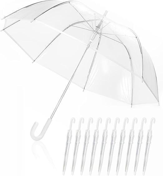 Photo 1 of 12 Pcs Wedding Umbrella Bulk,with J Hook Handle,Auto Open Stick Clear Umbrellas,Large Windproof Bubble Umbrella for Wedding Party, Birthday, Outdoor Interactive, Photography