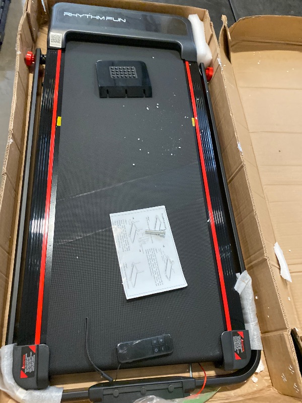 Photo 1 of RHYTHM FUN Incline Foldable Treadmill, Walking Pad Treadmill with Incline, 300 lbs Portable Treadmills with Handles for Home Office Use, Under Desk Compact Walking Pad