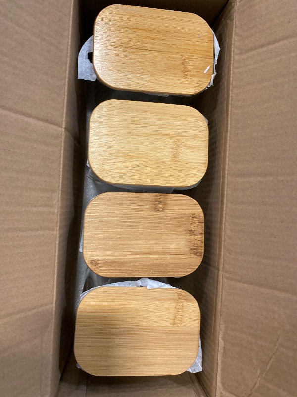 Photo 1 of 56oz Rectangle Airtight Glass Storage Containers with Bamboo Lids (Set of 4), Square Food Storage Jar, Pantry Organizers for Oats, Cereal, Pasta and Coffee beans (with Black Lable)