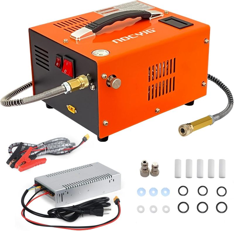 Photo 1 of Pcp air compressor 4500PSI Portable PCP Compressor, 12V DC/110V AC PCP Airgun Compressor Manual-stop, w/External Power Adapter, Built-in Fan, Suitable for Paintball, Air Rifle, Scuba Bottle