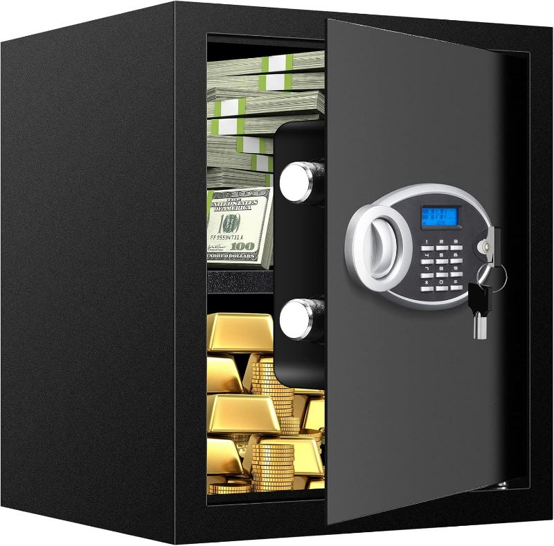 Photo 1 of 2.3 Cuft Fire Proof Safe for Home Documents, Digital Personal Security Safety Box with Electronic Keypad and Removable Shelf, Home Safe Box fireproof waterproof for Office, Hotel and Business Use