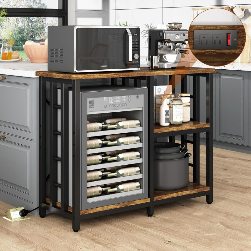 Photo 1 of Mini Fridge Stand with Power Outlet, Mini Fridge Stand, Microwave Oven Stand Table, Bar Cabinet, Aquarium Stands, 4-Tier Kitchen Baker's Rack for Spices, Pots and Pans.