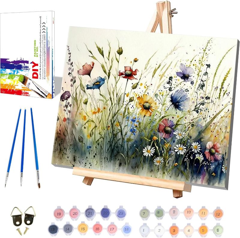 Photo 1 of Flower Paint by Numbers for Adults with Framed Canvas-with Wooden Easel,Paint by Number on Canvas Flowers,DIY Acrylic Oil Painting Kits with Brushes Nice Gift Box for Home Wall Decor(16x20inch)