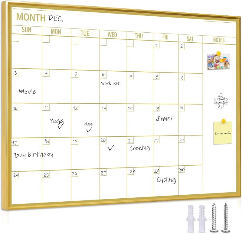Photo 1 of Gold Dry Erase Calendar Whiteboard for wall-18 x24’’,Portable Aluminum Frame,Magnetic Calendar White Board,Wall Planner Dry Erase Board for Office, Kitchen, School, Home-GG-4560