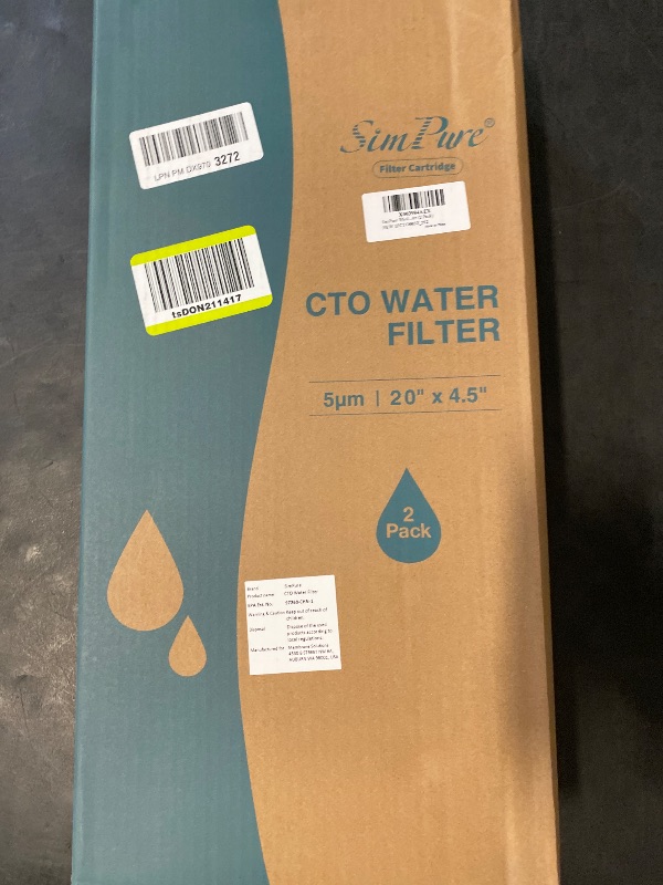 Photo 1 of SimPure 20 x 4.5 inch 5 Micron Big Whole House Water Filter | CTO Activated Carbon Filter Replacement Cartridge Coconut shell Charcoal Filter | Matches DB20P, FC25B, CTO20BB (2 Pack)