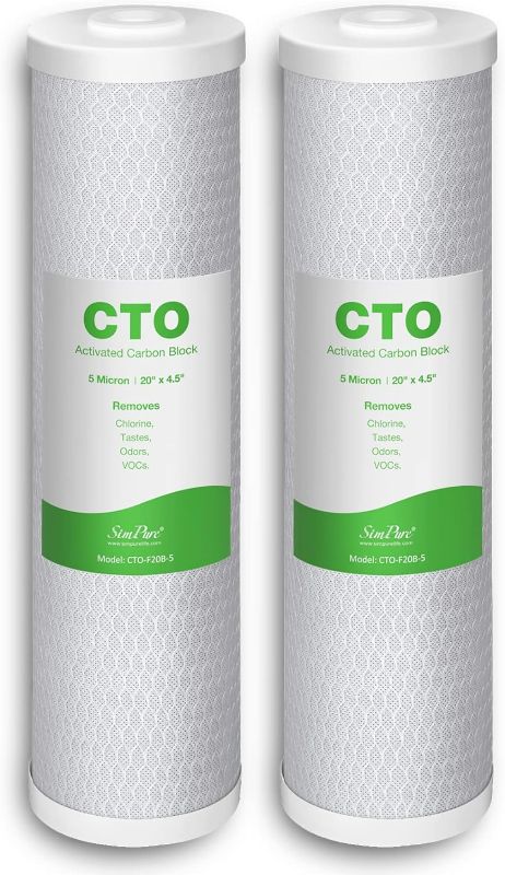 Photo 1 of SimPure 20 x 4.5 inch 5 Micron Big Whole House Water Filter | CTO Activated Carbon Filter Replacement Cartridge Coconut shell Charcoal Filter | Matches DB20P, FC25B, CTO20BB (2 Pack)