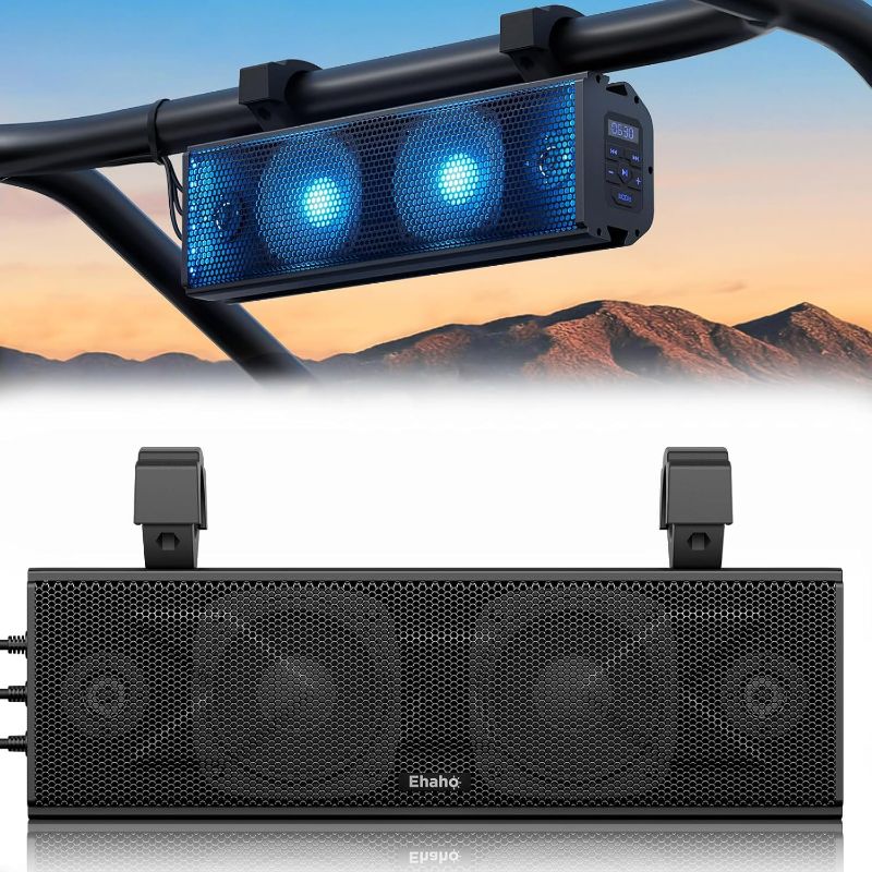 Photo 1 of 17 Inch UTV Sound Bar, ATV SoundBar Bluetooth with RGB Lighting, IP66 Waterproof Golf Cart Sound Bar, Amplified Powersports SXS SoundBar, UTV Speakers Compatible with Polaris RZR Can-Am (MT4100)