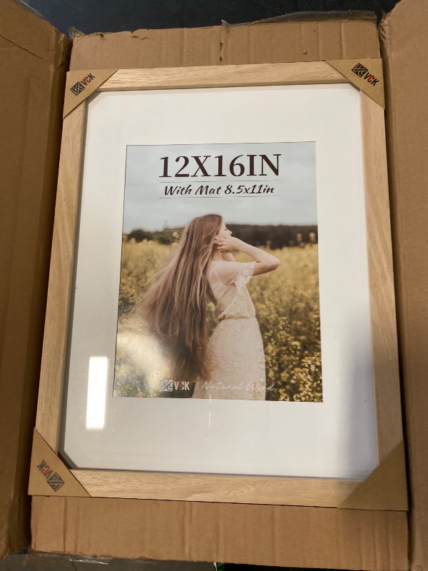 Photo 1 of VCK 12x16 Picture Frame 5 Pack - Natural Wood Grain, High-End Wood Poster Frames with Tempered Glass, Display 8.5x11 Photo with Mat or 12x16 without Mat, Art Gallery-Quality, Wall Hanging, Natural