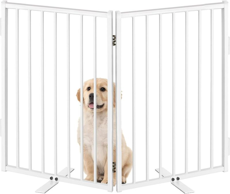 Photo 1 of Metal Freestanding Dog Gates with Door for Outdoor Indoor''  2ft'' Tall Free Standing Dog Gate for Doorways,Small  Openings,Deck,Yard,Porch,Foldable Safety Pet Fence(White,2 Panels)