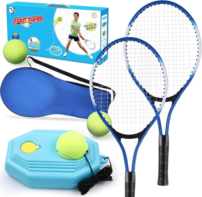 Photo 1 of Kids Tennis Rackets Training Set - 7-in-1 Youth Tennis Racket Set, 2 pcs 19? Rackets,1Tennis Trainer & 4Rebound Balls&1tennis Ball,Tennis Racquet Set for Beginners & Family Activities