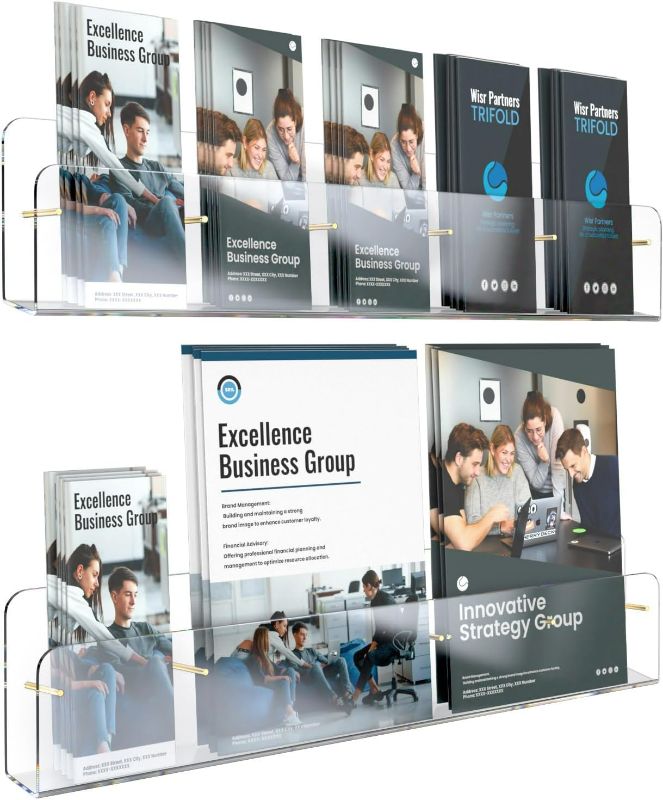 Photo 1 of HIIMIEI Brochure Holder Wall Mount, 2-Pack Acrylic Modular Flyer, Pamphlet Display Stand with Magnetic Brass Bolts, Dual Installation Options, and Designed for Schools, Studios, and Community Spaces