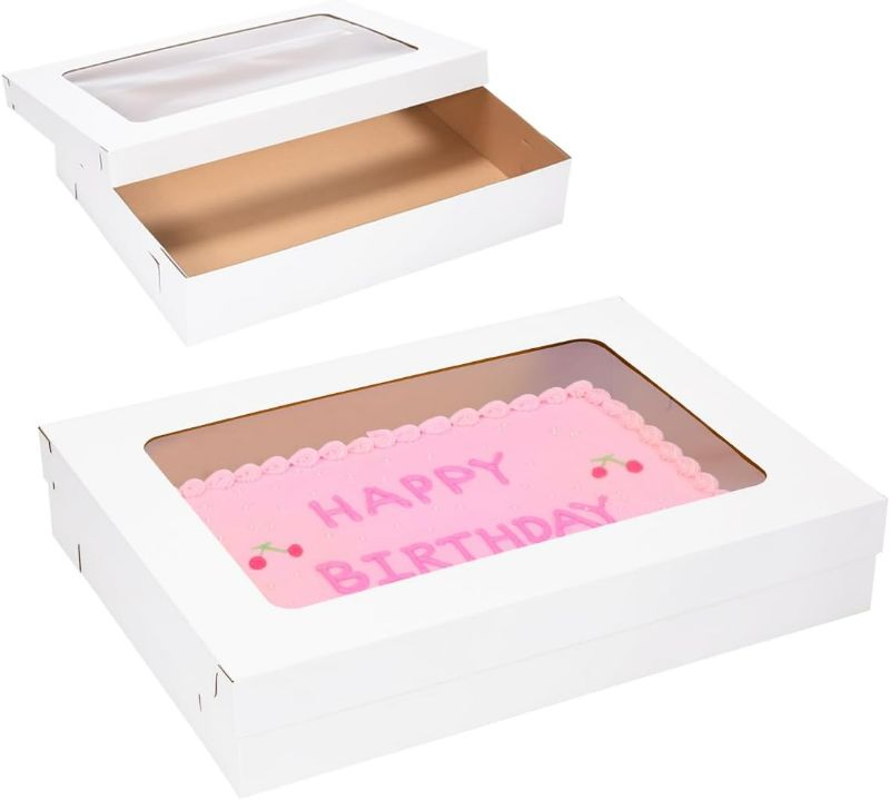 Photo 1 of 26.5x19.5 x 5 Inches 6 Pack Full Sheet Cake Box with Window,Large Bakery Boxes Corrugated Rectangle Cake Boxes for Donuts,Muffins,Cupcake,Brownie,Pastry Baking,Decor Supplies