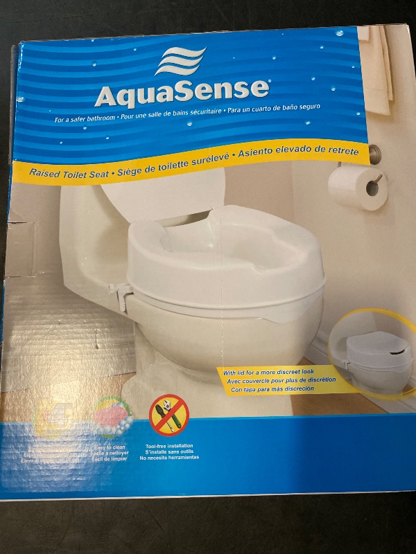Photo 1 of Drive Medical 770-626 AquaSense Raised Toilet Seat with Lid, Standard Seat, White