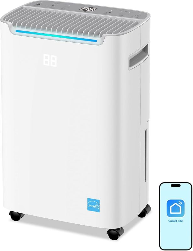 Photo 1 of 70 Pint Energy Star Dehumidifier, 4,500 Sq. Ft Quiet Smart Dehumidifier with Drain Hose, Auto Defrost, Humidity Control for Basement, Bedroom, Bathroom, Living Room & More Areas