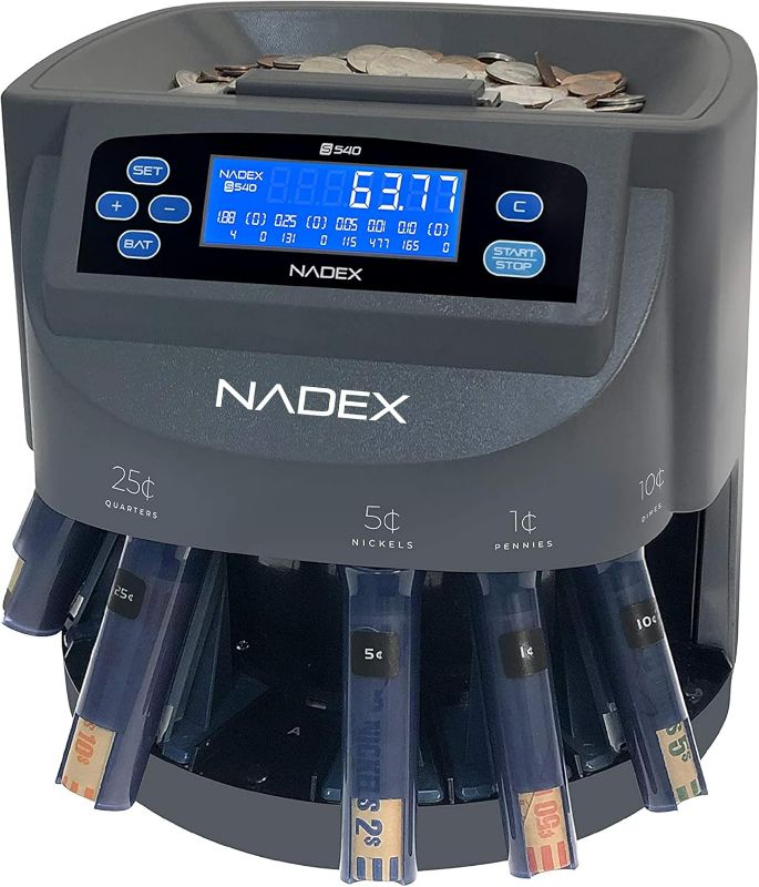 Photo 1 of Nadex S540 Pro | Coin Counter, Sorter, and Wrapper | Sorts up to 300 Coins Per Minute | Comes with 48 Preformed Wrappers (Gray)