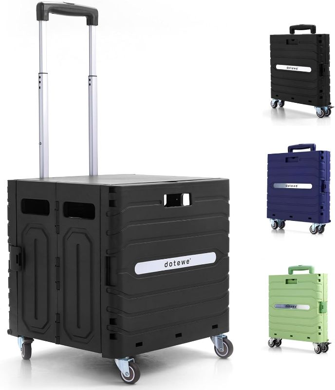 Photo 1 of Folding Utility Cart Black Portable Rolling Crate Handcart Foldable Shopping Trolley Collapsible, with Lid, on Wheels, for Grocery, Garden, Office, Storage, Teacher, Tool (Black)