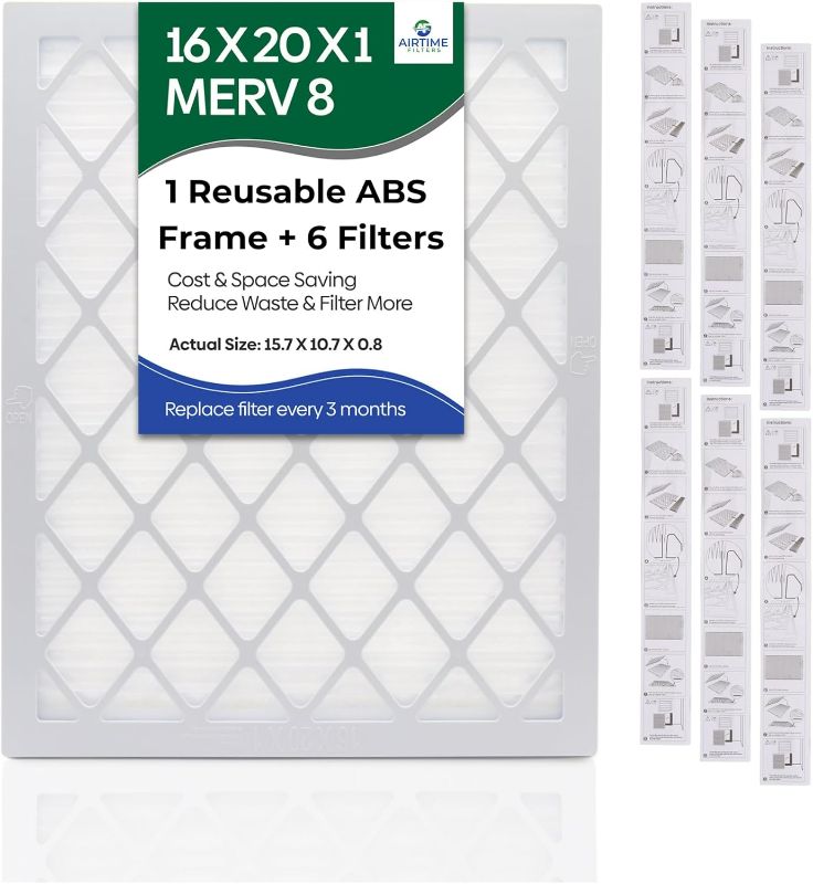 Photo 1 of Reusable 16x20x1 Merv 8 Air Filter, ABS Plastic Frame with 3 Pleated Filters for Cost-Effective Indoor Air Filtration