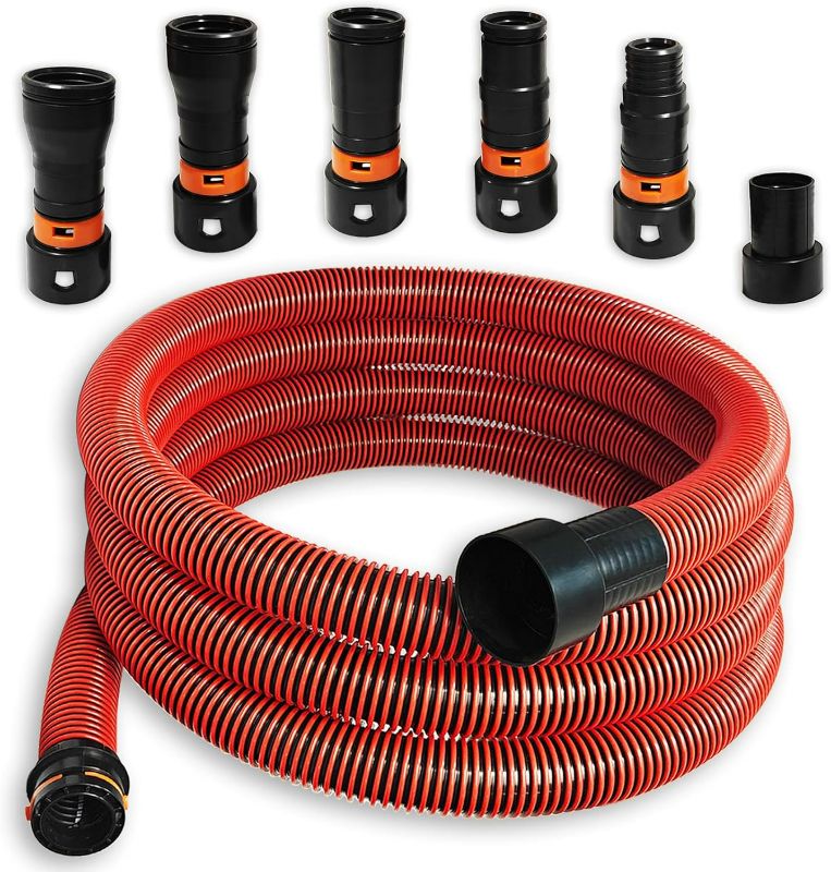 Photo 1 of 16FT Shop Vac Hose, Dust Collection Hose Kit for Home&Shop Vacuums System with 6 Adapters for Woodworking Power Tool & Sander, Compatible with festool/dewalt/bosch/ryobi/makita, etc Most Multi-Brands