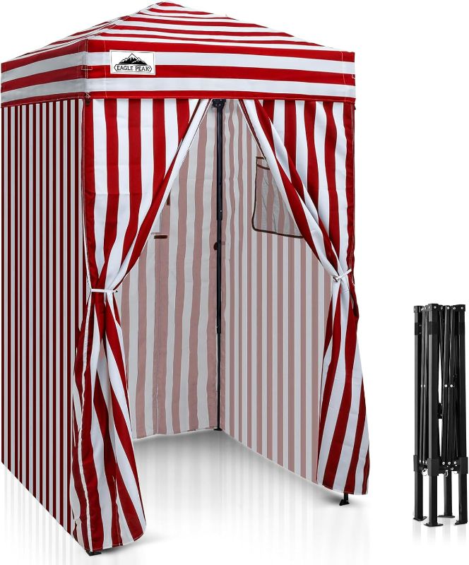 Photo 1 of EAGLE PEAK Flex Ultra Compact 4x4 Pop-up Canopy, Sun Shelter, Changing Room, Portable Privacy Canopy Cabana for Pool, Fashion Photoshoots, or Camping, Red/White