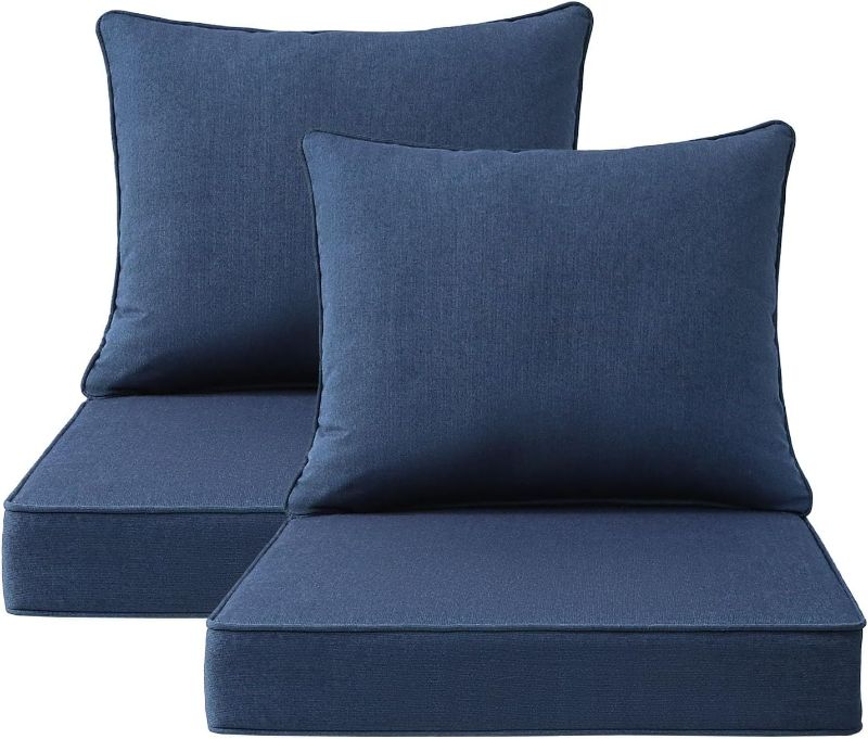 Photo 1 of Sunbrella Outdoor Chair Cushions Set, 22" x 22", Set of 2, Water-Repellent, Fade Resistant, Deep Seat Bottom and Back Cushion for Backyard, Couch, Sofa and Patio Furniture, Specrtum Indigo