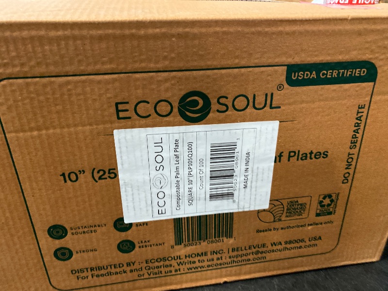 Photo 1 of ECO SOUL Compostable 10 Inch Palm Leaf Square Plates (100 Count) Like Bamboo Plates | Biodegradable | Eco-Friendly, Microwave & Oven Safe