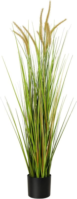 Photo 1 of KOL Artificial 4ft Horsetail Reed Grass, 47.2in Artificial Indoor Outdoor Fake Grass Plant, Home Office Wedding Decorative Artificial Plants & Flowers in Pot Faux Plant Greenery, Housewarming Gift