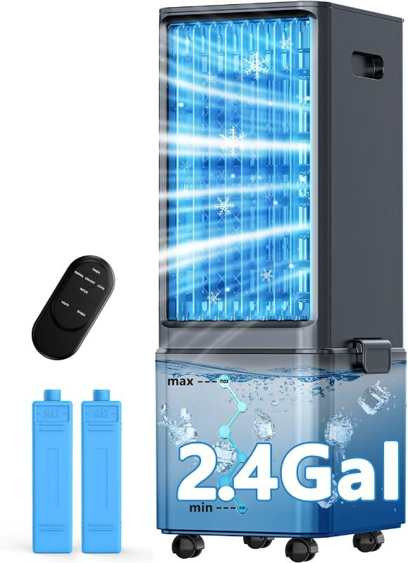 Photo 1 of Windowless Air Conditioner w/ 4 Modes & 3 Speeds, Waterless Alert, 2.4-Gal Tank for 20H Cooling, 12H Timer, 20FT Remote, 70° Auto Swing Evaporative Air Cooler, Portable AC Unit for Bedroom