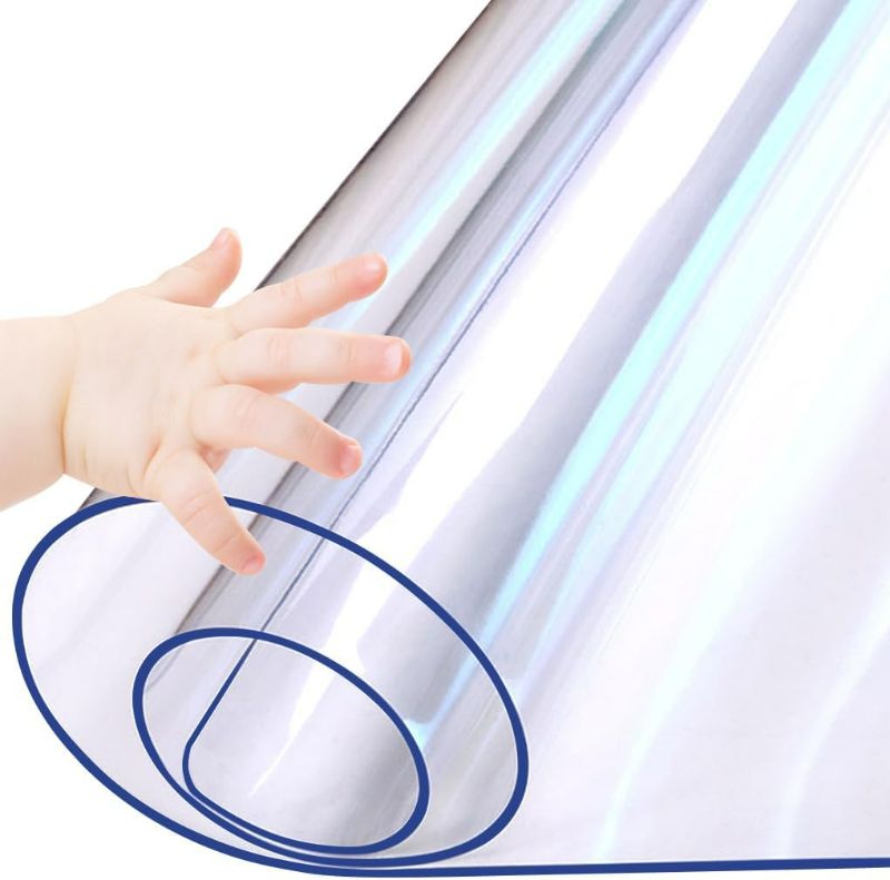 Photo 1 of 50 x 70 Clear Table Protector Vinyl Blotter Mat Plastic Tablecloth Cover Wipeable Easy Clean Heat Resistant Protective Pad PVC Furniture Writing Desk Dining Coffee Kitchen Tabletop
